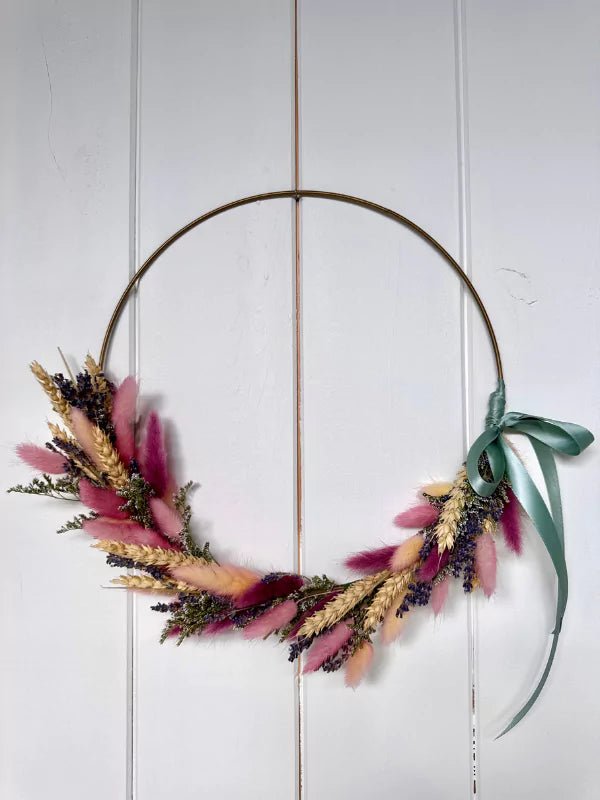 Couronne de fleurs séchées 'La vie en rose' - Fleuriste Binette et filles - Montréal Montréal