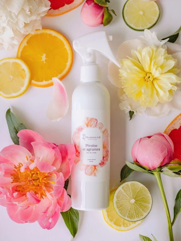 Eau de linge Pivoine et agrumes - Fleuriste Binette et filles - Montréal Montréal