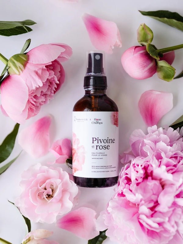 Eau florale pour le visage Pivoine et rose - Fleuriste Binette et filles - Montréal Montréal