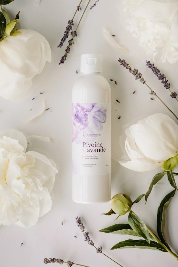 Lait nettoyant et bain moussant Pivoine et lavande - Fleuriste Binette et filles - Montréal Montréal