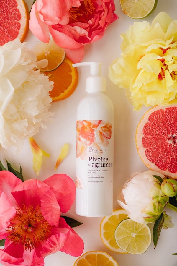 Lotion pour le corps anti - âge Pivoine et agrumes - Fleuriste Binette et filles - Montréal Montréal