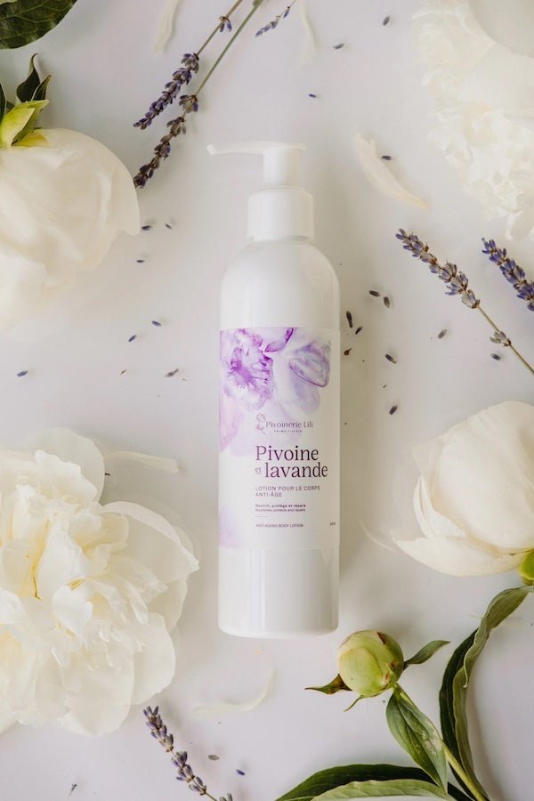 Lotion pour le corps anti - âge Pivoine et lavande - Fleuriste Binette et filles - Montréal Montréal